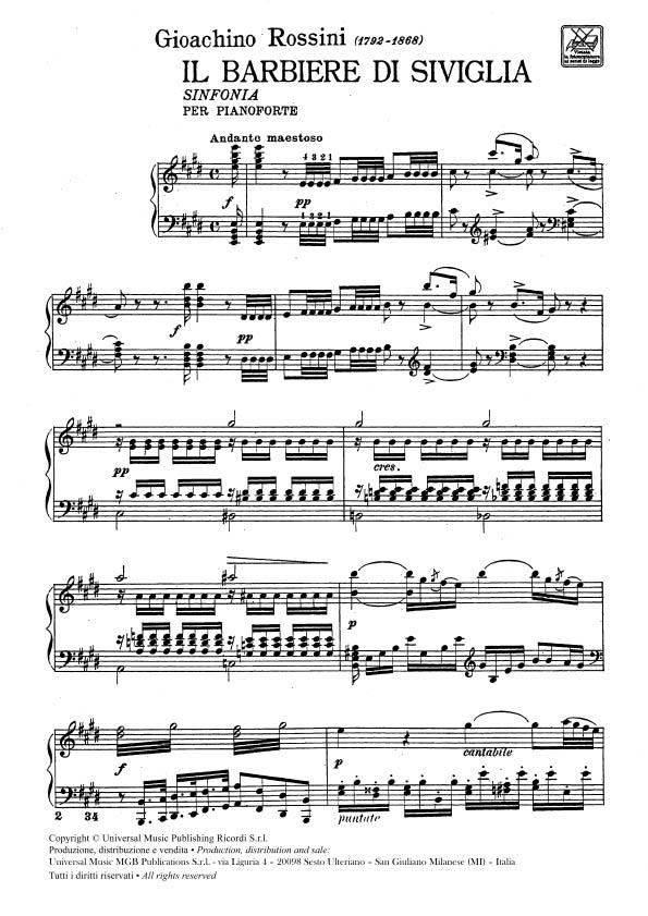 Il Barbiere Di Siviglia: Sinfonia - Trascrizione Per Pianoforte - pro klavír